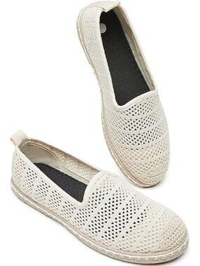Babudog Size 9 Loafers Open Mesh Flats Slip-On Beige Lightweight Design